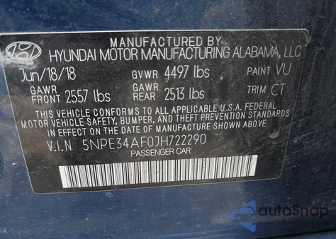 2018 Hyundai Sonata Sport+ from USA, damaged, VIN 5NPE34AF0JH722290